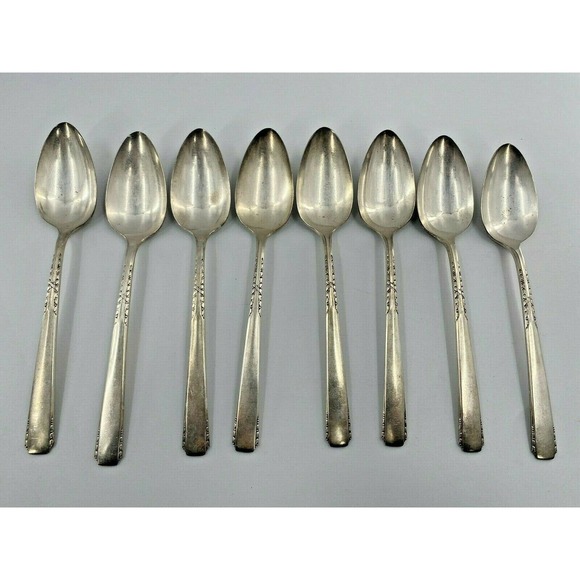 Oneida 1881 Rogers BROOKWOOD BANBURY 8 Oval Soup Spoons 7-1/2" Silverplate 1950 - Picture 1 of 10
